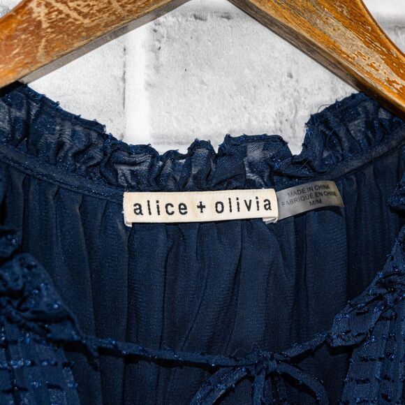 Alice + Olivia Layla Tiered Silk Midi Dress in Blue Women's Size Medium - Picture 3 of 11